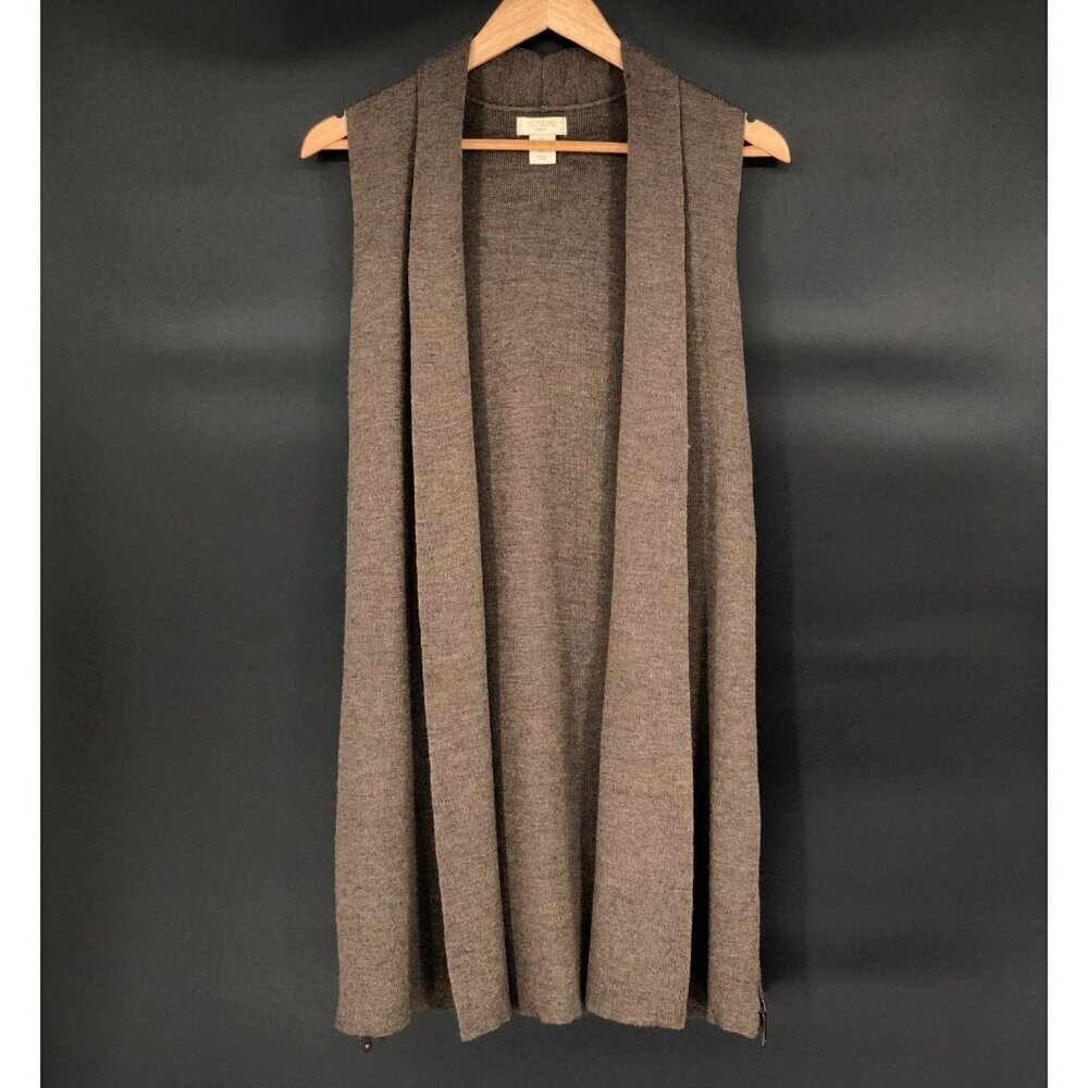 St. Tropez Women's Sleeveless Duster Cardigan S Brown Merino Wool Blend Coastal